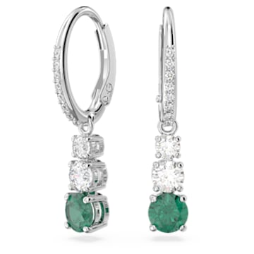 Attract Trilogy drop earrings, Round cut, Green, Rhodium plated