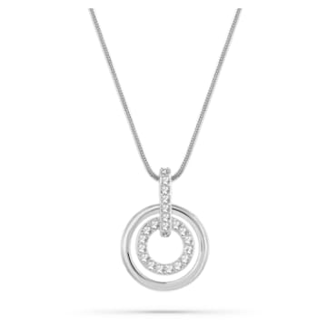 Circle pendant, Round shape, White, Rhodium plated