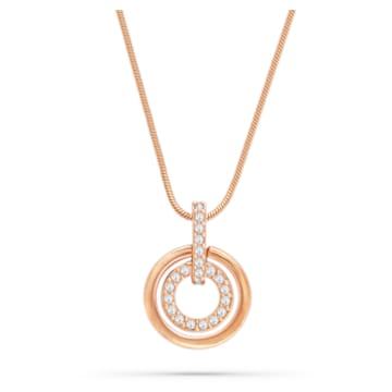 Circle pendant, Round shape, White, Rose gold-tone plated