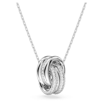 Further pendant, Intertwined circles, Small, White, Rhodium plated