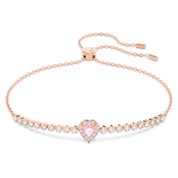 One bracelet, Heart, Pink, Rose gold-tone plated