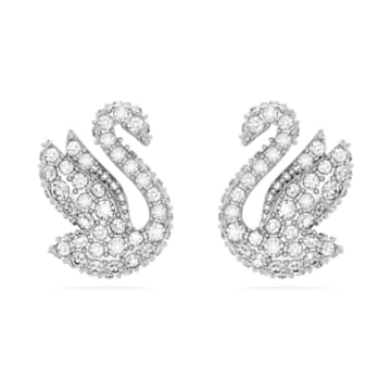 Swarovski Iconic Swan stud earrings, Swan, White, Rhodium plated
