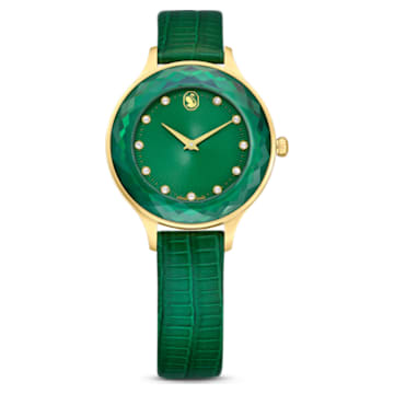 Octea Nova watch, Swiss Made, Leather strap, Green, Gold-tone finish