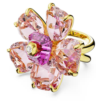 Florere cocktail ring, Flower, Pink, Gold-tone plated