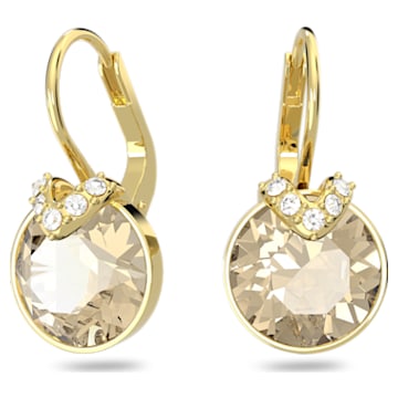 Bella V drop earrings, Round cut, Gold tone, Gold-tone plated