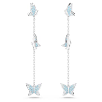 Lilia drop earrings, Butterfly, Blue, Rhodium plated