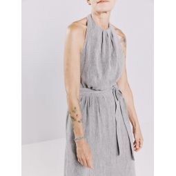 Gathered-neck linen-blend halter dress