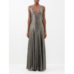 The Hustler wool-blend lame gown