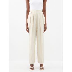 High-rise pleated technical relaxed-leg trousers