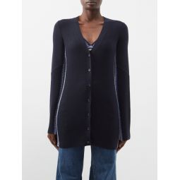 Embroidered ribbed wool cardigan