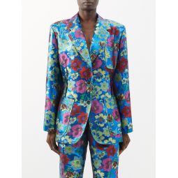Single-breasted floral-jacquard lurex suit jacket