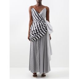 Draped striped cotton-poplin dress