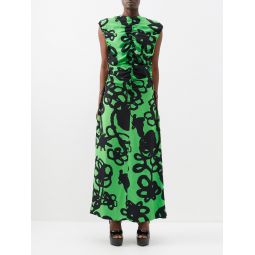 Chroma ivy-print ruched crepe dress