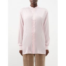 Henryl stand-collar striped silk shirt