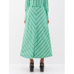 Ombre-chevron stripe cotton-blend midi skirt