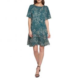 Womens Abstract Floral Gathered Neckline Shirtdress