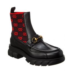 Gucci Gg Knit & Leather Boot