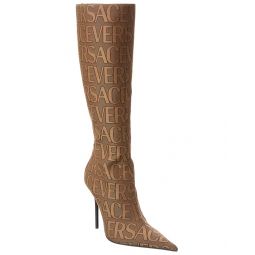 Versace Allover Canvas & Leather Knee-High Boot