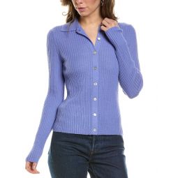 Vince Ribbed Button Front Cashmere & Silk-Blend Polo Shirt