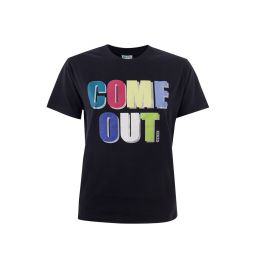 Kenzo Black Cotton T-Shirt with Multicolor Come Out Mens Print