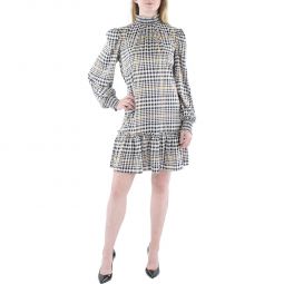 Womens Houndstooth Smocked Shift Dress