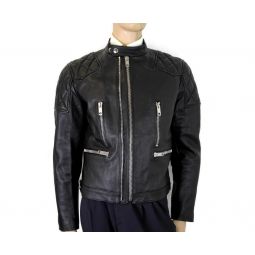 Burberry Mens Black Leather Diamond Quilted Biker Jacket (50 EU / 40 US)