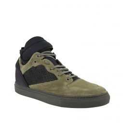 Balenciaga Mens High Top Black / Olive Green Suede Leather Sneakers