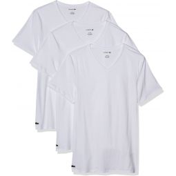 Lacoste Mens Essentials 3 Pack 100% Cotton Slim Fit V-Neck T-Shirts White