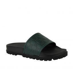 Gucci Mens Guccissima Pattern Green / Black Leather Sandals