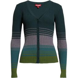 STAUD Womens Cargo Color Block Ribbed Sweater, Pine Forest