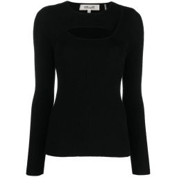 Diane Von Furstenberg DVF Womens Bruno Black Ribbed Knit Cut Out Long Sleeve Sweater
