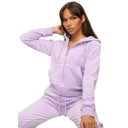 Juicy Couture Womens Orchid Petal Velour Hoodie Sweatshirt with Jeweled Back S