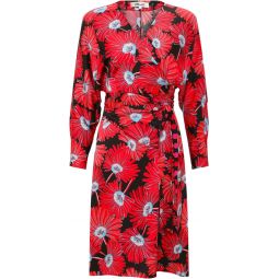 Diane von Furstenberg DVF Womens Mikah Red Floral Long Sleeve Wrap Dress, Feather Fan