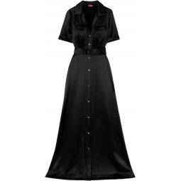STAUD Womens Belted Millie Satin Maxi Dress, Solid Black