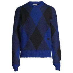 Burberry Mens Blue Argyle Check EKD Wool Sweater