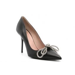 Love Moschino Womens Black Leather 100mm Pumps with Rhinestone Bow