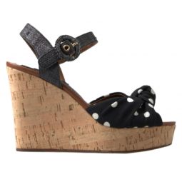 Dolce & Gabbana Black Wedges Polka Dotted Ankle Strap Shoes Womens Sandals