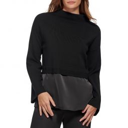 Womens Side Slit Batwing, Dolman Sleeve Funnel-Neck Sweater