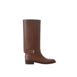 Burberry Buckle Embellished Leather Tobacco Womens Boots