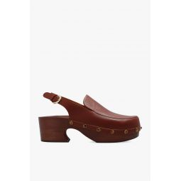 Chloe Aurna Slingback Clog Shoes In Brown With Real Wood Structure