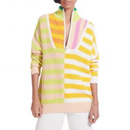Hampton Womens Striped Front Half Zip Turtleneck Sweater
