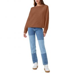 Womens Horizontal Rib Boatneck Crop Sweater