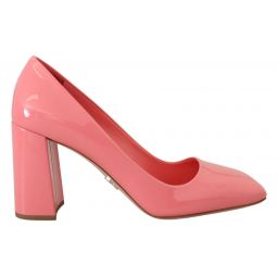Prada Pink Patent Leather Block Heels Pumps Womens Classic
