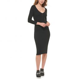 Womens Fitted V-Neck Sweaterdress