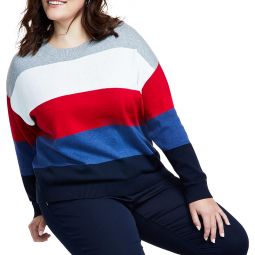 Plus Womens Colorblock Logo Crewneck Sweater