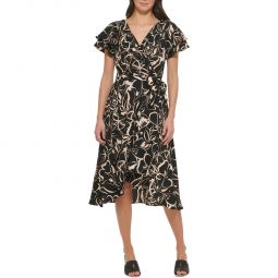 Womens Printed V neck Fit & Flare Dress