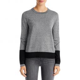 Womens Colorblock Metallic Crewneck Sweater