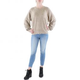 Womens Textured Knit Crewneck Sweater