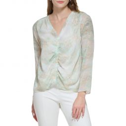 Womens Ruched V-Neck Blouse