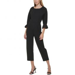 Womens Pintuck Boat Neck Jumpsuit